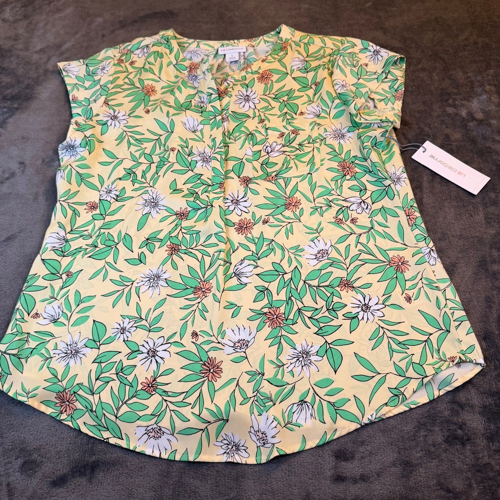Liz Claiborne Apricot Sherbet Floral Print Blouse Top Lightweight Womens Small